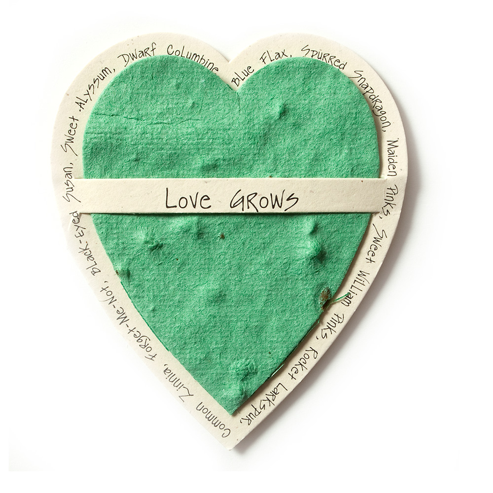 sage heart shaped enclosure card